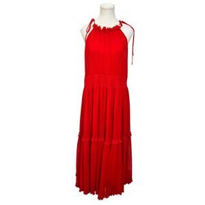 Banana Republic Ruffle Halter Maxi‎ Dress Women XL Red Wedding Guest Cocktail